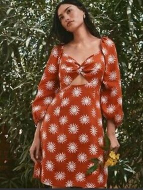 LOFT Beach Sunny Linen Cutout Twist Mini Dress  has Pockets Size Large NWOT